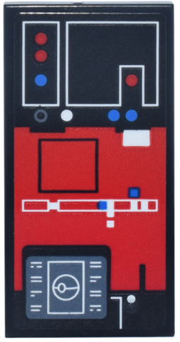 Tile 2 x 4 with Red Control Panel, Blue and White Lights and Buttons, Dark Bluish Gray Screen with Death Star Pattern (Sticker) - Set 75419