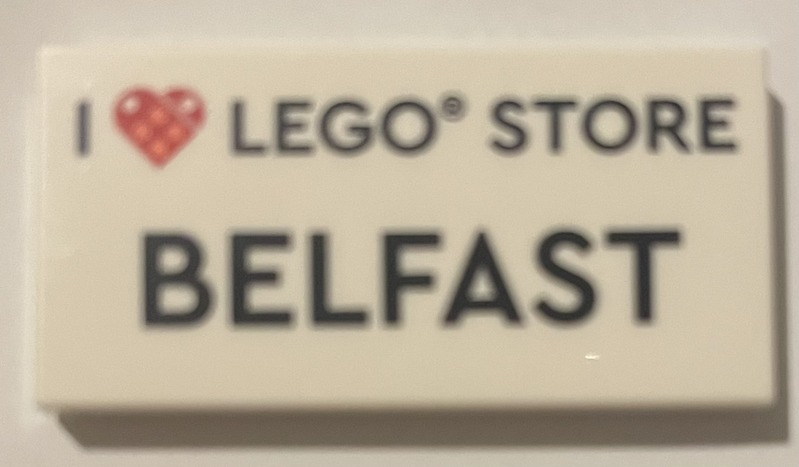 Tile 2 x 4 with 'I Heart LEGO STORE BELFAST' Pattern
