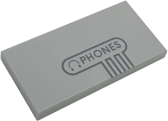 Tile 2 x 4 with Dark Bluish Gray Headphones Icon, 'PHONES' and Outline Pattern