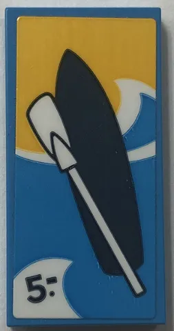 Tile 2 x 4 with Dark Blue Surfboard, '5-' and White Paddle Pattern (Sticker) - Set 60328