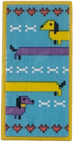 Tile 2 x 4 with Rug with Pixelated Yellow and Medium Lavender Dachshund Dogs, Bones, and Hearts on Medium Azure Background Pattern (Sticker) - Set 42674