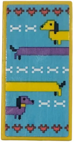 Tile 2 x 4 with Rug with Pixelated Yellow and Medium Lavender Dachshund Dogs, Bones, and Hearts on Medium Azure Background Pattern (Sticker) - Set 42674