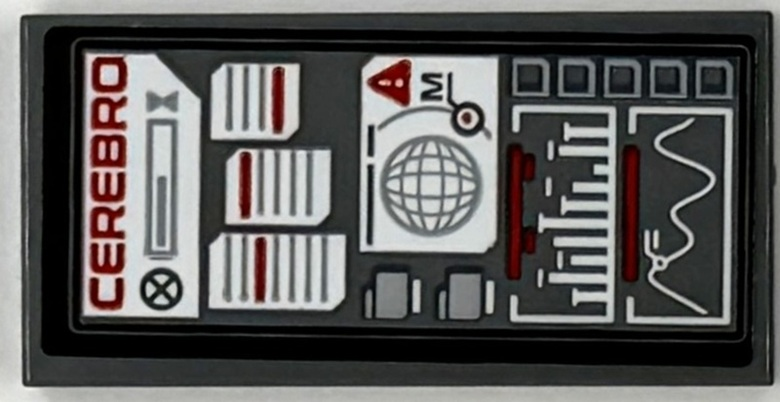 Tile 2 x 4 with Computer Screen with Red 'CEREBRO', White Windows and Graphs Pattern (Sticker) - Set 76294