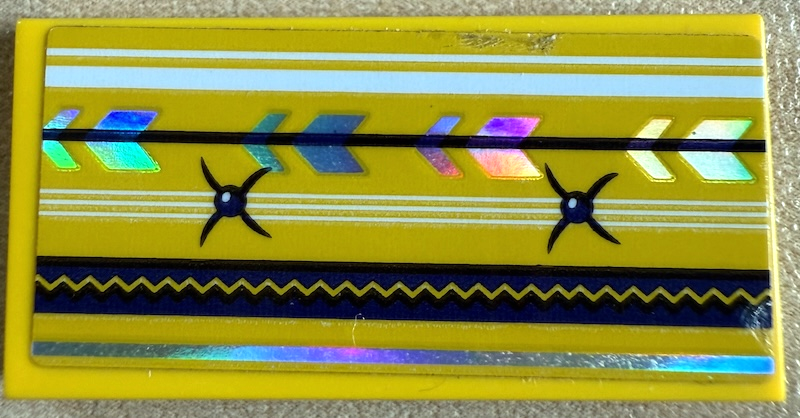 Tile 2 x 4 with Cushion with Iridescent Mirrored Chevrons and Line, White and Black Stripes and Buttons Pattern (Sticker) - Set 41688