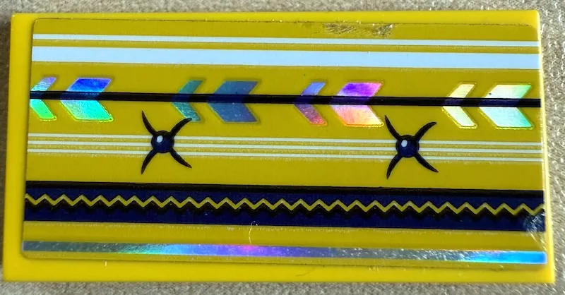 Tile 2 x 4 with Cushion with Iridescent Mirrored Chevrons and Line, White and Black Stripes and Buttons Pattern (Sticker) - Set 41688