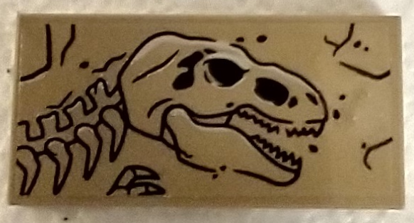 Tile 2 x 4 with Dinosaur Bones Fossils, T. rex Head Pattern Model Left Side (Sticker) - Set 76961