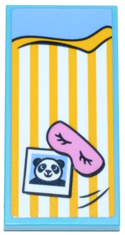 Tile 2 x 4 with Blanket with Bright Light Orange and White Stripes, Bright Pink Eye Mask, Panda Photo and Bedsheet Pattern (Sticker) - Set 42648