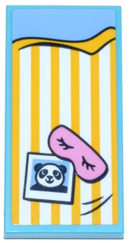 Tile 2 x 4 with Blanket with Bright Light Orange and White Stripes, Bright Pink Eye Mask, Panda Photo and Bedsheet Pattern (Sticker) - Set 42648