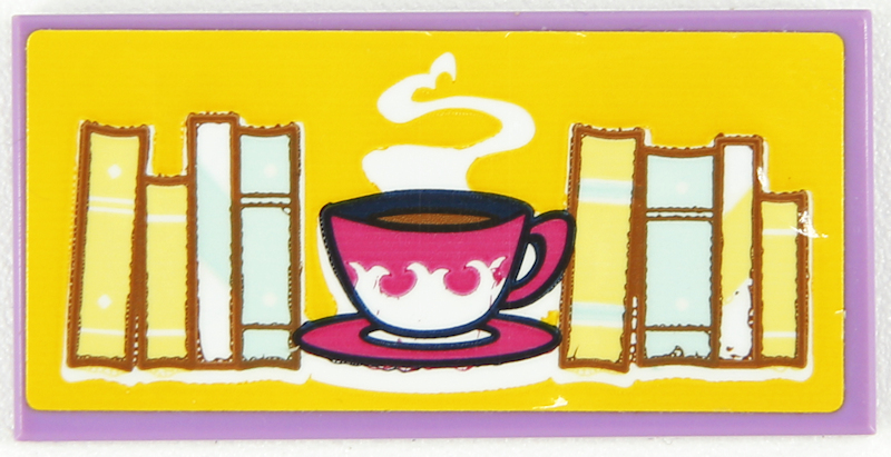 Tile 2 x 4 with Books, Steaming Cup and Saucer on Yellow Background Pattern (Sticker) - Set 41704