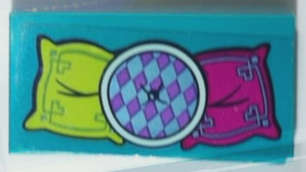 Tile 2 x 4 with Cushions, Lime, Magenta, Medium Lavender and Metallic Light Blue Diamonds and Black Button Pattern (Sticker) - Set 43215