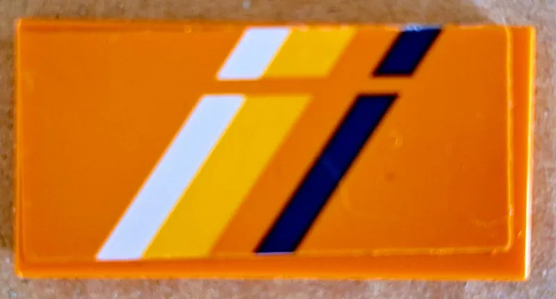 Tile 2 x 4 with White, Bright Light Orange and Dark Blue Stripes Pattern Model Right Side (Sticker) - Set 60387