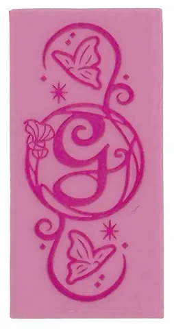 Tile 2 x 4 with Dark Pink Letter G, Butterflies, Swirls and Sparkles Pattern (Sticker) - Set 75691