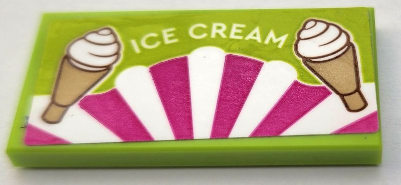 Tile 2 x 4 with 'ICE CREAM', Tan Cones, Magenta and White Awning Pattern (Sticker) - Set 60328