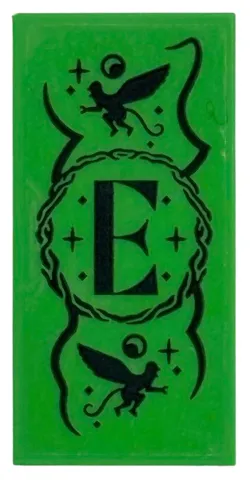 Tile 2 x 4 with Black Letter E, Flying Monkeys, Swirls and Sparkles Pattern (Sticker) - Set 75691