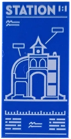 Tile 2 x 4 with Central Train Station (Set 60469) Blueprint with White 'STATION' and '1:1' Pattern