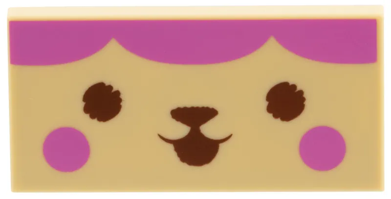 Tile 2 x 4 with Dark Pink Scallops and Cheeks, Reddish Brown Eyes, Nose, and Mouth Pattern (Baby Box)