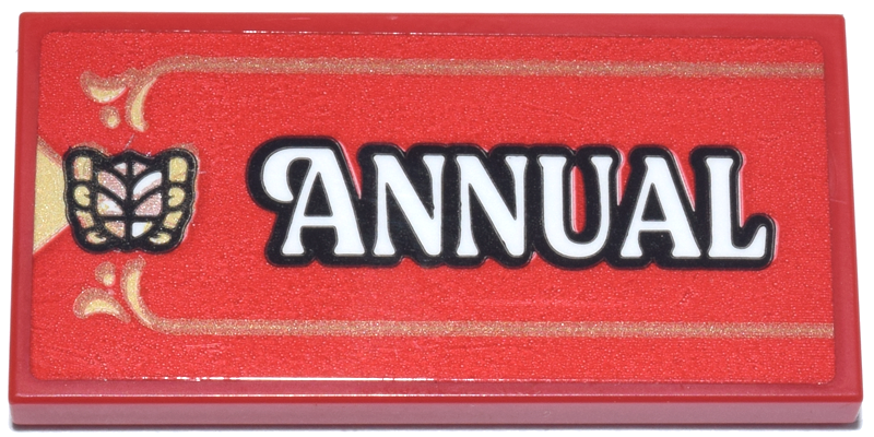 Tile 2 x 4 with Dark Tan and Tan Lines and Emblem and Black and White 'ANNUAL' Pattern (Sticker) - Set 40913