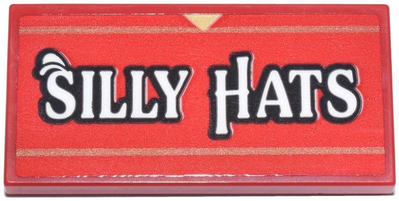 Tile 2 x 4 with Dark Tan Lines, Tan Triangle and Black and White 'SILLY HATS' Pattern (Sticker) - Set 40913