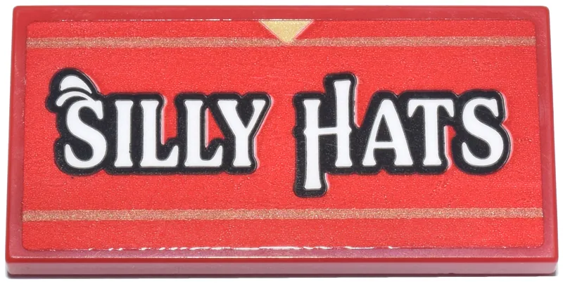Tile 2 x 4 with Dark Tan Lines, Tan Triangle and Black and White 'SILLY HATS' Pattern (Sticker) - Set 40913