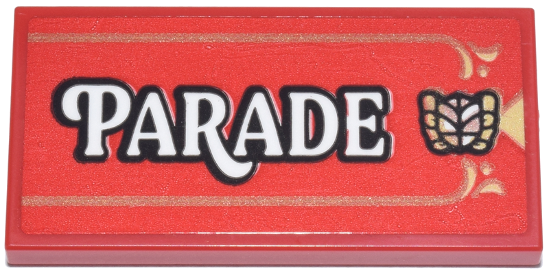 Tile 2 x 4 with Dark Tan and Tan Lines and Emblem and Black and White 'PARADE' Pattern (Sticker) - Set 40913