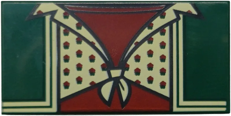 Tile 2 x 4 with Open Vest, Tan Trim and Shirt with Knot and Flowers over Dark Red Undershirt Pattern (BrickHeadz Max Mayfield Torso)