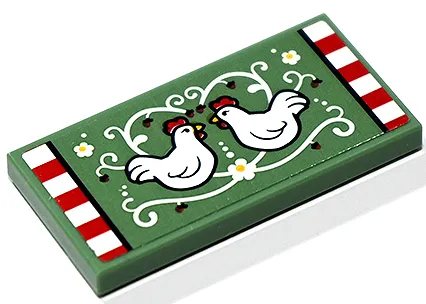 Tile 2 x 4 with Rug with Chickens, Flowers and Scrollwork, Red and White Checkered Stripes on Sides Pattern (Sticker) - Set 41730