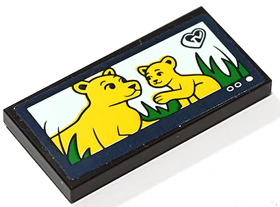 Tile 2 x 4 with Screen with Yellow Female Lion and Cub, Green Grass and 'TV' Heart Logo Pattern (Sticker) - Set 41730