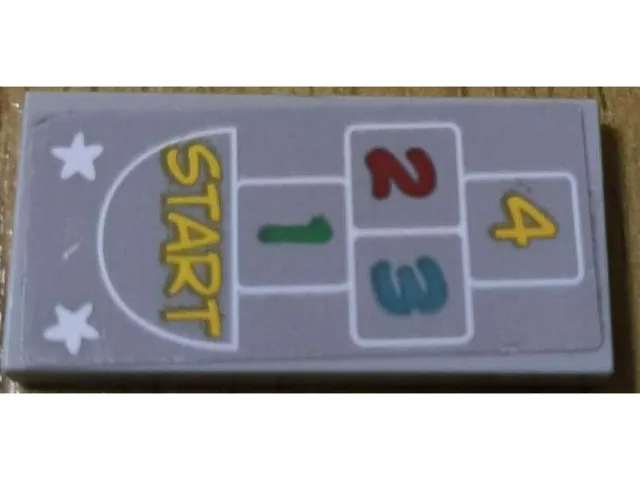Tile 2 x 4 with White Stars and Hopscotch Outline Bottom Half with 'START' and Numbers 1, 2, 3 and 4 Pattern (Sticker) - Set 60329