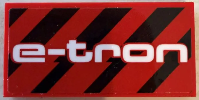 Tile 2 x 4 with White 'e-tron' and Black Diagonal Stripes Pattern (Sticker) - Set 76921