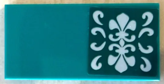Tile 2 x 4 with White Swirls and Fleur-de-lis Pattern (Sticker) - Set 41684