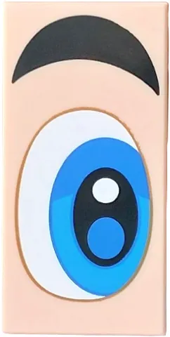 Tile 2 x 4 with White, Blue and Dark Azure Eye and Thick Black Eyebrow Pattern Model Right Side (Super Mario Luigi Eye)