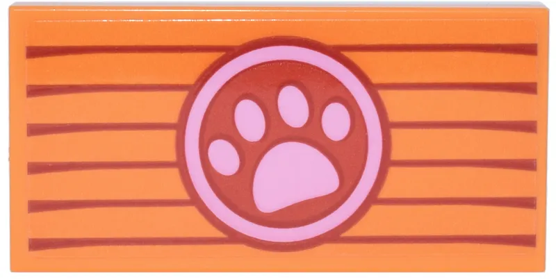 Tile 2 x 4 with Red Shutter Stripes and Circle with Bright Pink Animal Paw Print Pattern (Sticker) - Set 42677
