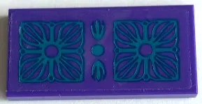 Tile 2 x 4 with Rug with Dark Turquoise Geometric Floral Pattern (Sticker) - Set 41684