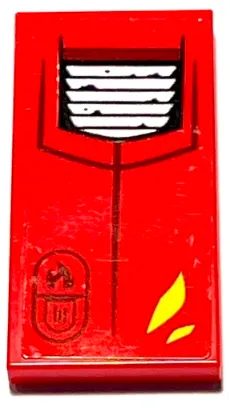 Tile 2 x 4 with Yellow Flames, Black and Silver Grille Pattern Model Left Side (Sticker) - Set 71737