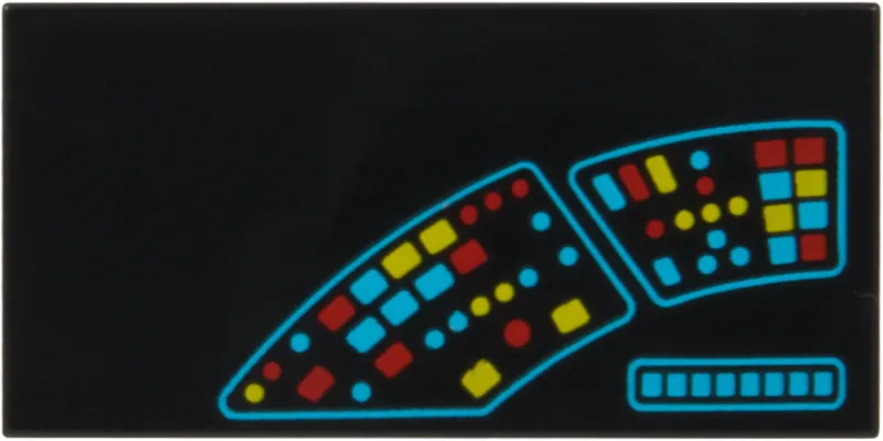 Tile 2 x 4 with Control Panel with Medium Azure, Red and Yellow Buttons and Lights Pattern Model Left Side