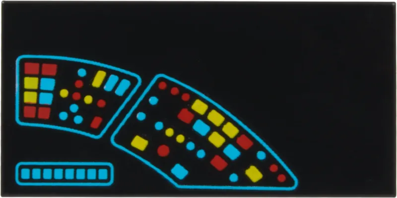 Tile 2 x 4 with Control Panel with Medium Azure, Red and Yellow Buttons and Lights Pattern Model Right Side