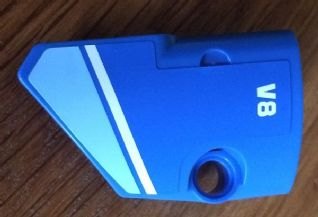 Technic, Panel Fairing # 1 Small Smooth Short, Side A with Medium Blue and White Stripes and 'V8' Pattern (Sticker) - Set 8052