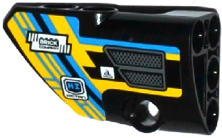Technic, Panel Fairing # 1 Small Smooth Short, Side A with Grille and Sponsor Logos on Dark Azure, Yellow and Black Background Pattern (Sticker) - Set 42034