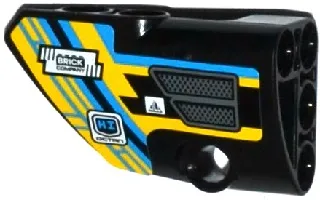 Technic, Panel Fairing # 1 Small Smooth Short, Side A with Grille and Sponsor Logos on Dark Azure, Yellow and Black Background Pattern (Sticker) - Set 42034