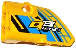 Technic, Panel Fairing # 1 Small Smooth Short, Side A with 'QB 42034' on Dark Azure, Yellow and Black Background Pattern (Sticker) - Set 42034