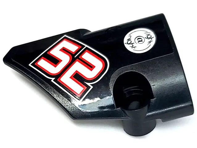 Technic, Panel Fairing # 1 Small Smooth Short, Side A with Black 'light @ night' in White Circle, White '52' Pattern (Sticker) - Sets 8041 / 42041
