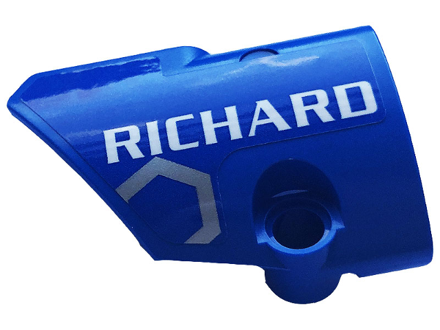 Technic, Panel Fairing # 1 Small Smooth Short, Side A with White 'RICHARD' and Silver Race Pattern (Sticker) - Set 42123