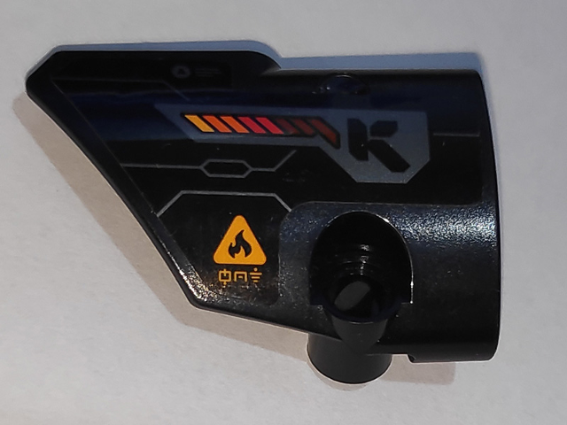 Technic, Panel Fairing # 1 Small Smooth Short, Side A with Bright Light Orange Fire Warning Triangle, Letter K and Boost Lights Pattern (Sticker) - Set 70675