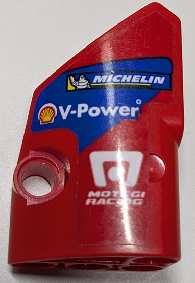 Technic, Panel Fairing # 1 Small Smooth Short, Side A with Michelin, Shell Logo, 'V-Power' and Motegi Racing Logo on Blue Stripe Pattern (Sticker) - Set 42125