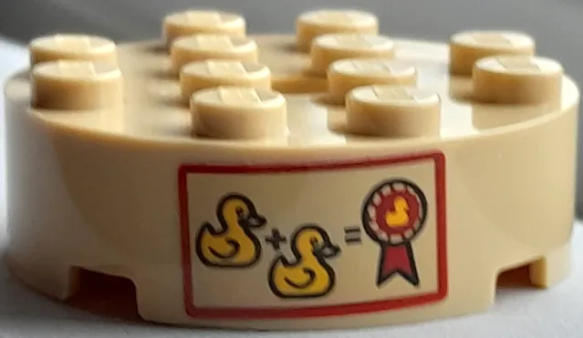 Brick, Round 4 x 4 with Hole with 2 Yellow Ducklings and Red Medal Pattern (Sticker) - Set 40529