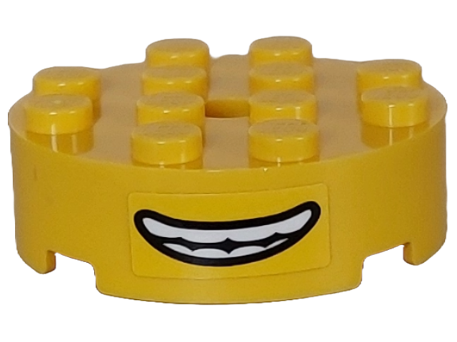 Brick, Round 4 x 4 with Hole with Black Open Mouth Smile with Teeth Parted Pattern (Sticker) - Set 75582