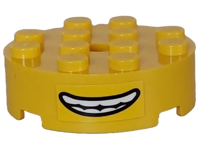 Brick, Round 4 x 4 with Hole with Black Open Mouth Smile with Teeth Parted Pattern (Sticker) - Set 75582