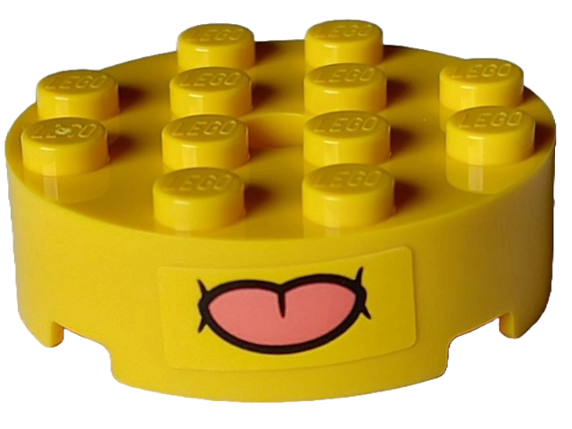 Brick, Round 4 x 4 with Hole with Mouth with Coral Tongue Sticking Out Pattern (Sticker) - Set 75582