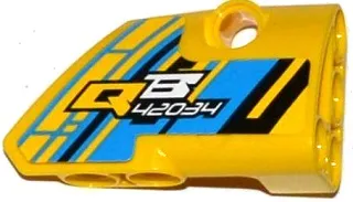 Technic, Panel Fairing # 2 Small Smooth Short, Side B with 'QB 42034' on Dark Azure, Yellow and Black Background Pattern (Sticker) - Set 42034