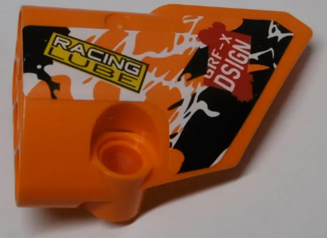 Technic, Panel Fairing # 2 Small Smooth Short, Side B with 'RACING LUBE' and 'GRF-X DSIGN' and Black, Orange and White Pattern (Sticker) - Set 42007